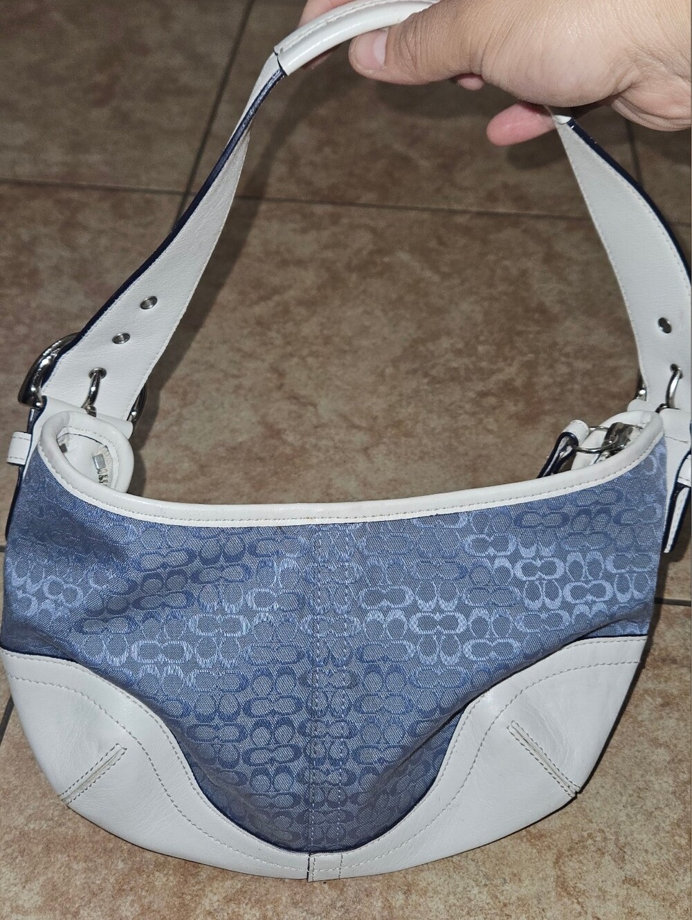 Coach Blue and White Monogram Bag with Matching Heeled Sandals - Picture 5 of 9